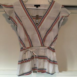 J. Crew Flutter-sleeve wrap top  striped cotton 8